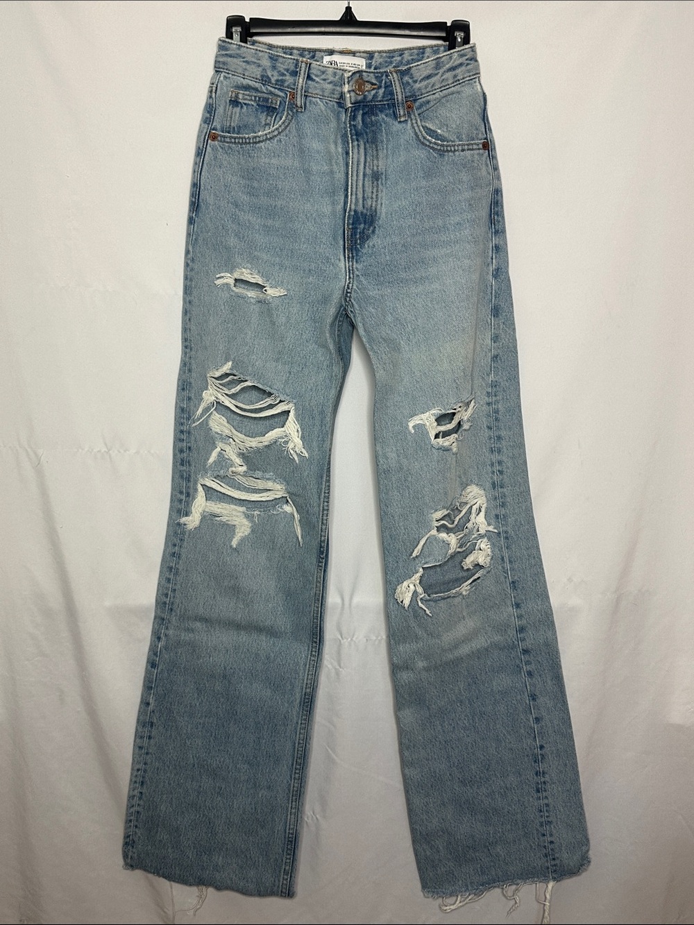 ZARA | Distressed Hi-Rise Wide Leg Denim XL Length Women's Size 2